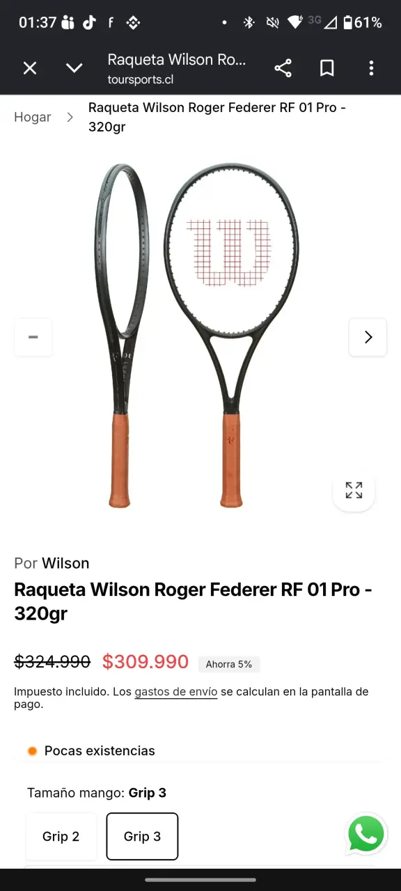 Raqueta Wilson Roger Federer RF 01 Pro 320gr