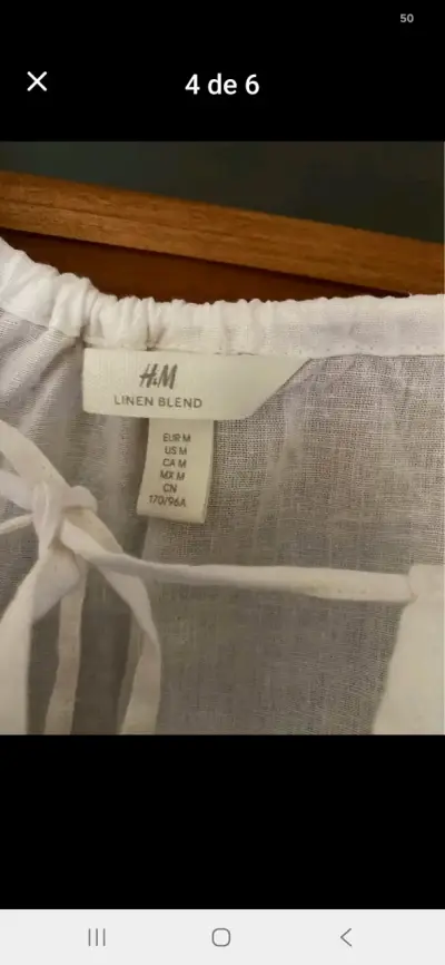 Blusa blanca de lino con mangas abullonadas - miniatura 6