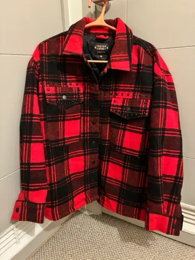 Chaqueta de franela a cuadros roja Foster XS - miniatura 1