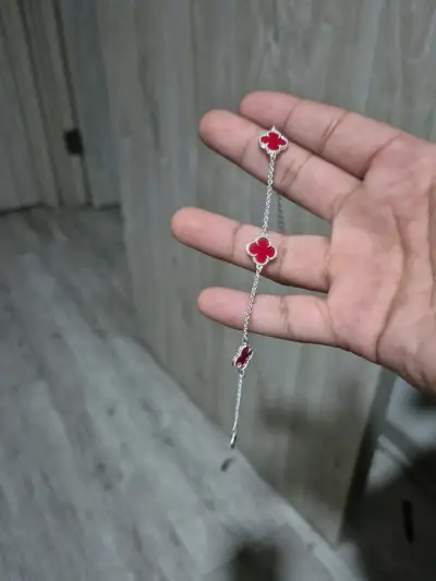 Pulserade plata con tréboles rojos estilo vancleef - miniatura 1