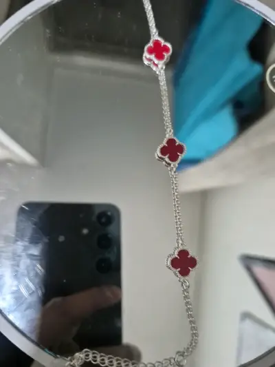 Pulserade plata con tréboles rojos estilo vancleef - miniatura 2