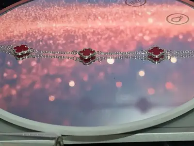 Pulserade plata con tréboles rojos estilo vancleef - miniatura 3