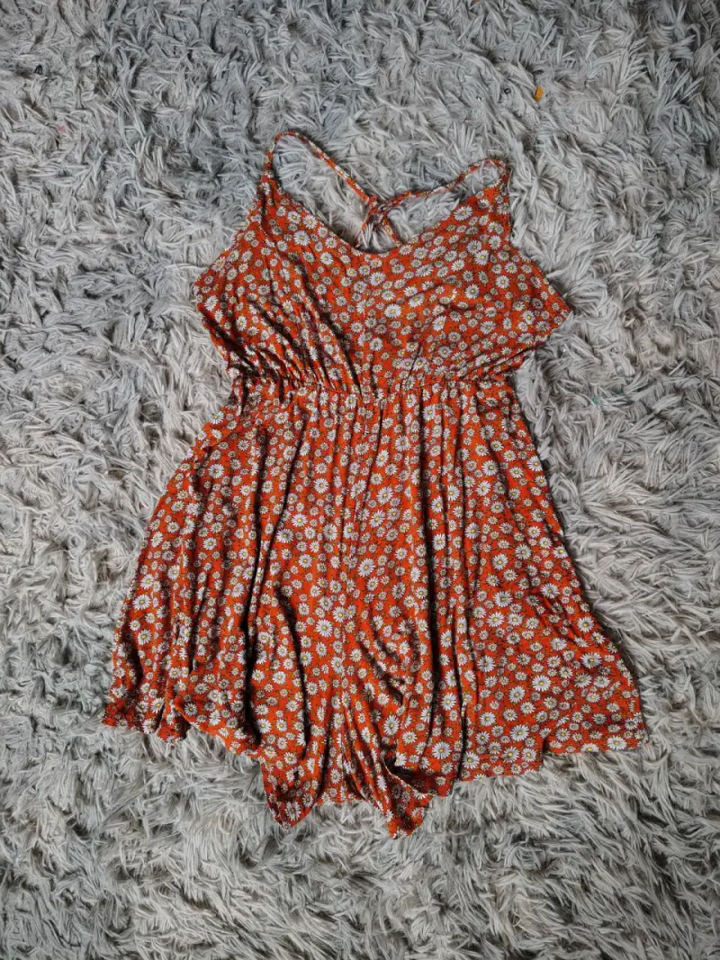Vestido corto floral naranja para mujer - 1