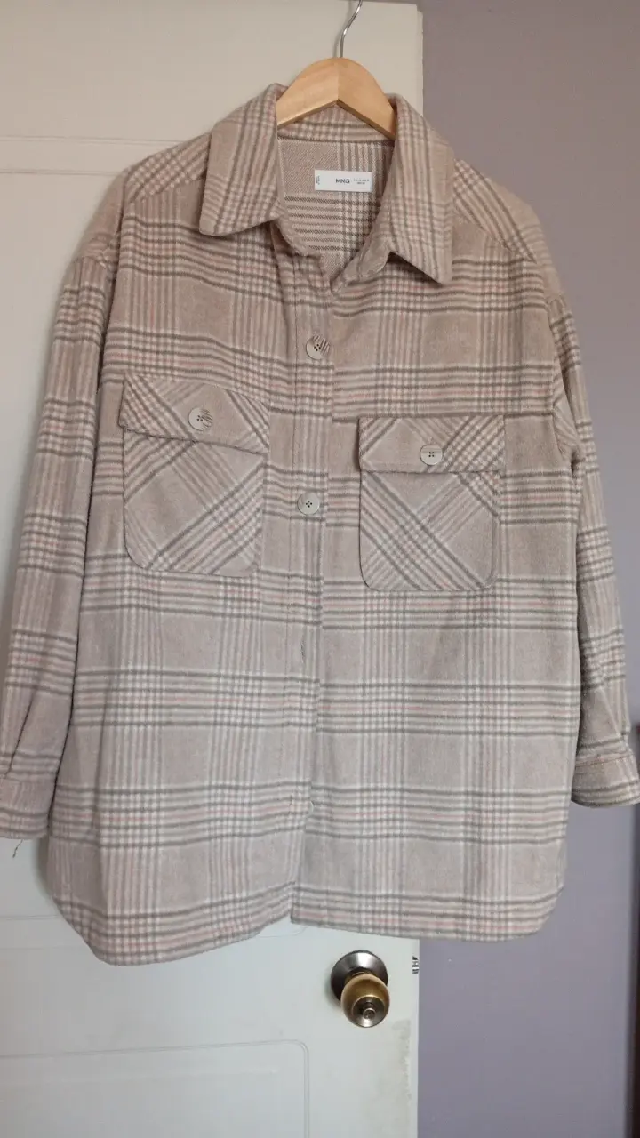 Chaqueta de lana a cuadros MNG beige