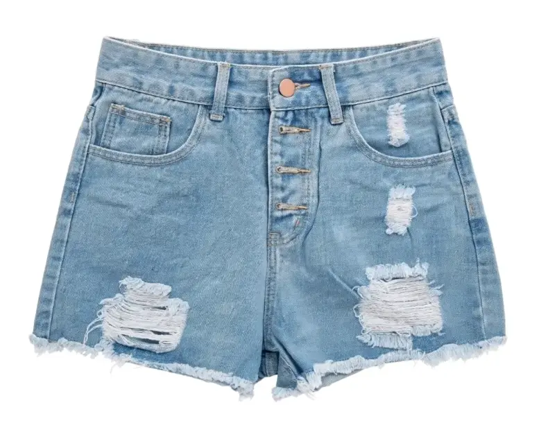 Shorts de mezclilla desgastados para mujer - 1