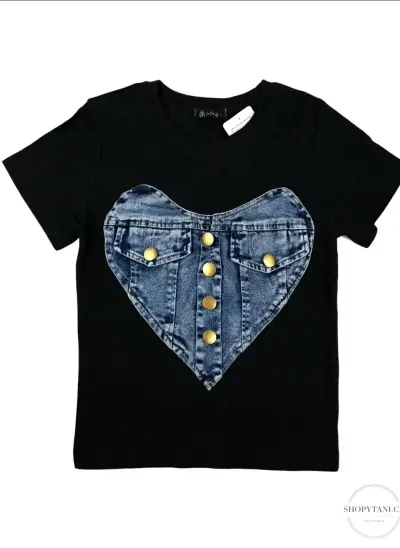 Polera con diseño de corazón en denim - miniatura 1