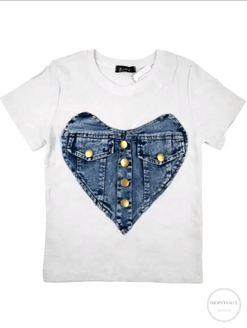 Polera con diseño de corazón en denim - 2