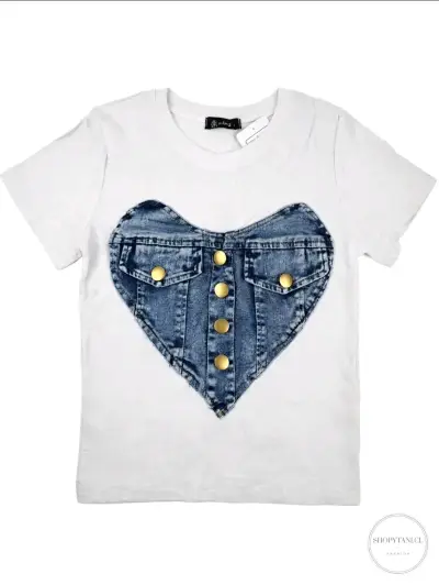 Polera con diseño de corazón en denim - miniatura 2