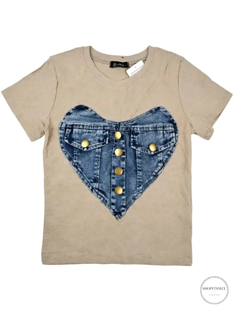 Polera con diseño de corazón en denim - 3