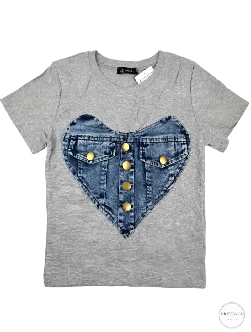Polera con diseño de corazón en denim - 4