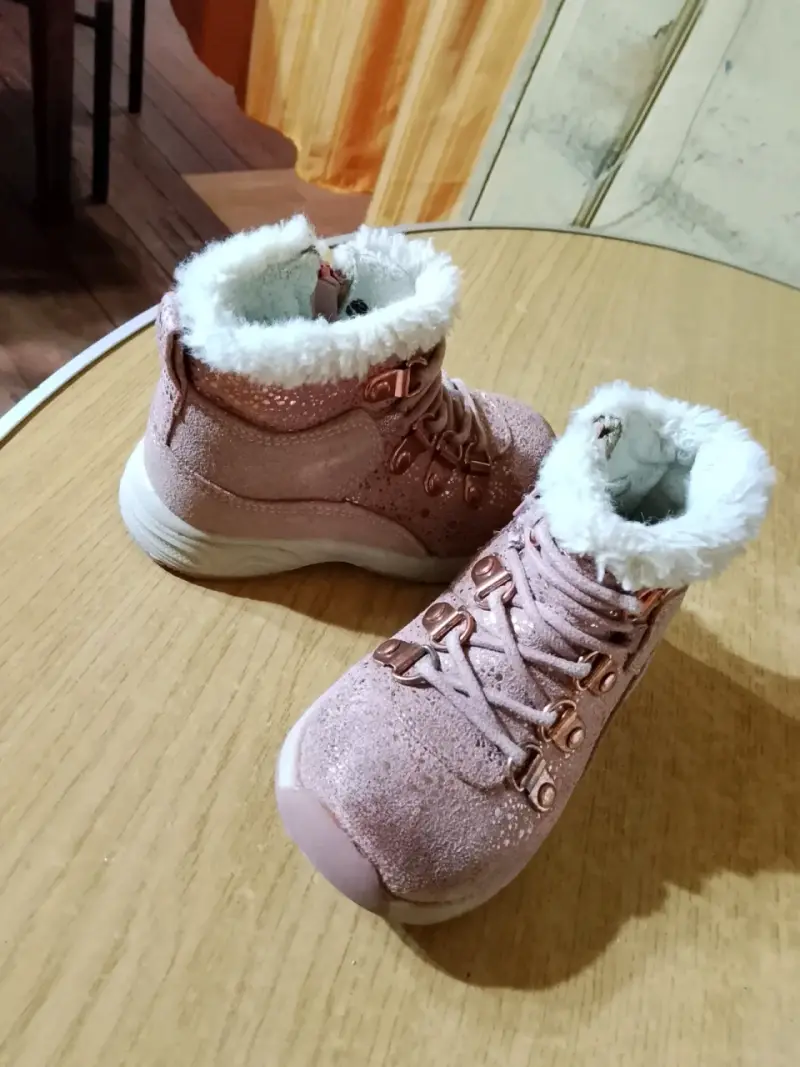 Botines de niña rosados con forro de peluche t24 - 3