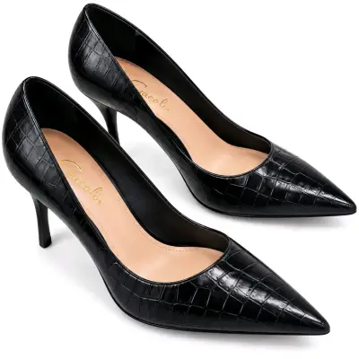Zapatos de Tacón Negro Textura Cocodrilo Gacel t37 - miniatura 1