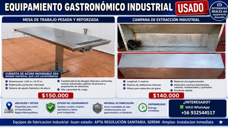 Mesa de Trabajo y Campana de Extracción Industrial Usadas