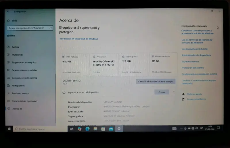 Laptop Lenovo Intel Celeron N4500 4GB RAM 116GB SSD - 2