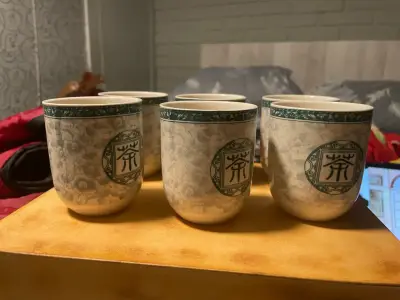 Juego de 6 tazas de té con diseño oriental - miniatura 1