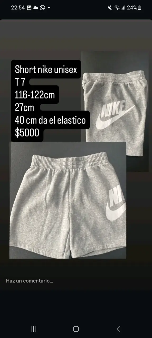 Short Nike unisex gris talla 7