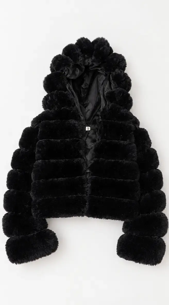 Chaqueta de piel sintética negra con capucha