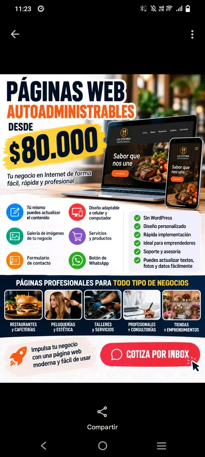 Páginas web autoadministrables desde $80,000