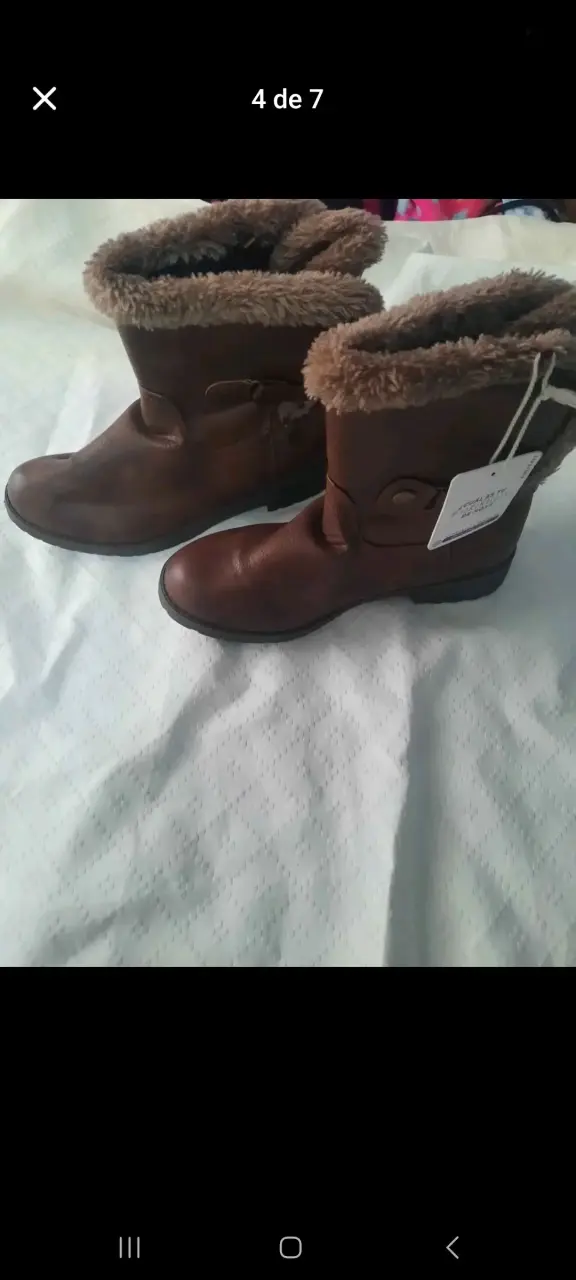 Botas de cuero marrón con forro de peluche - 6