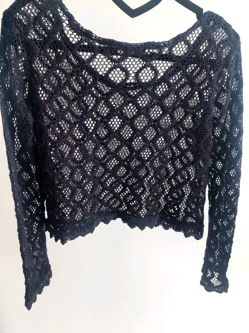 Blusa de encaje negra manga larga Tustex - 2
