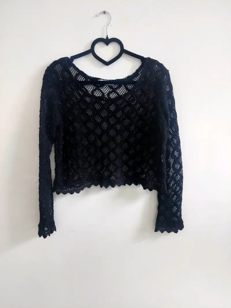 Blusa de encaje negra manga larga Tustex - 4
