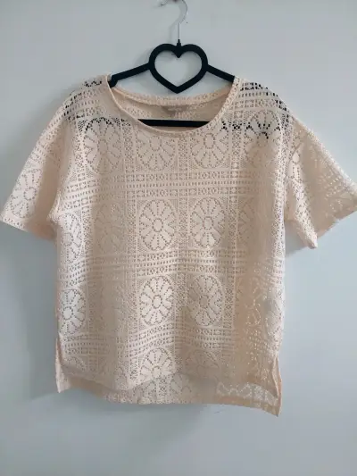 Blusa de encaje beige para mujer talla S - miniatura 1