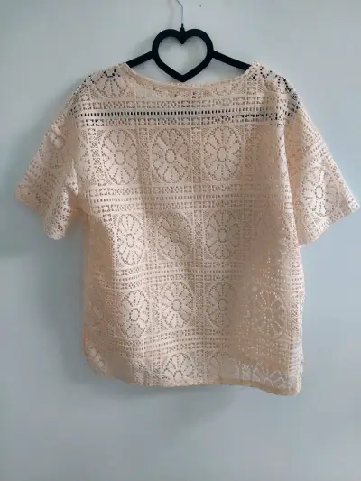Blusa de encaje beige para mujer talla S - miniatura 2