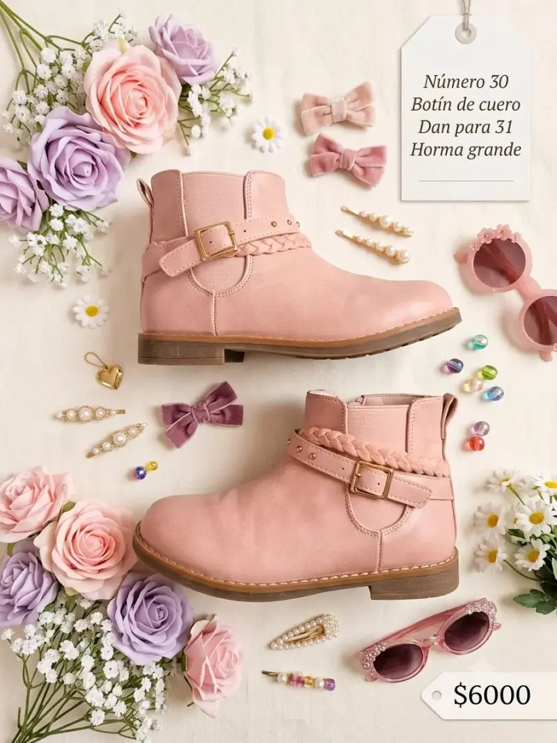 Botines de cuero rosados talla 30