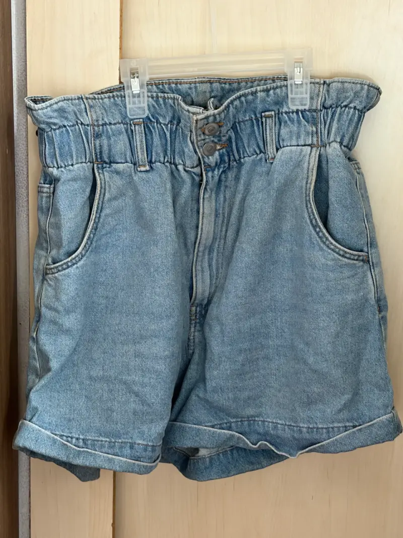 Shorts de mezclilla azul,tiro alto para mujer