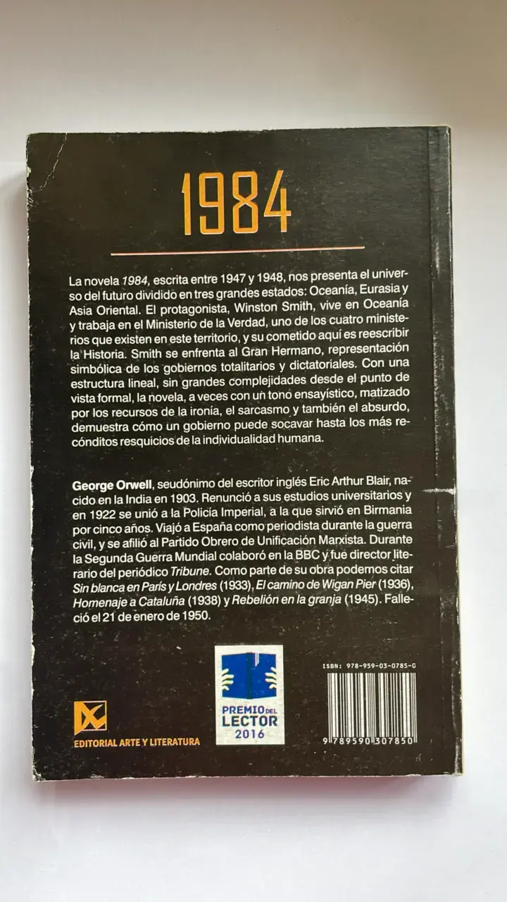 Libro 1984 de George Orwell, edición Arte y Literatura - 2