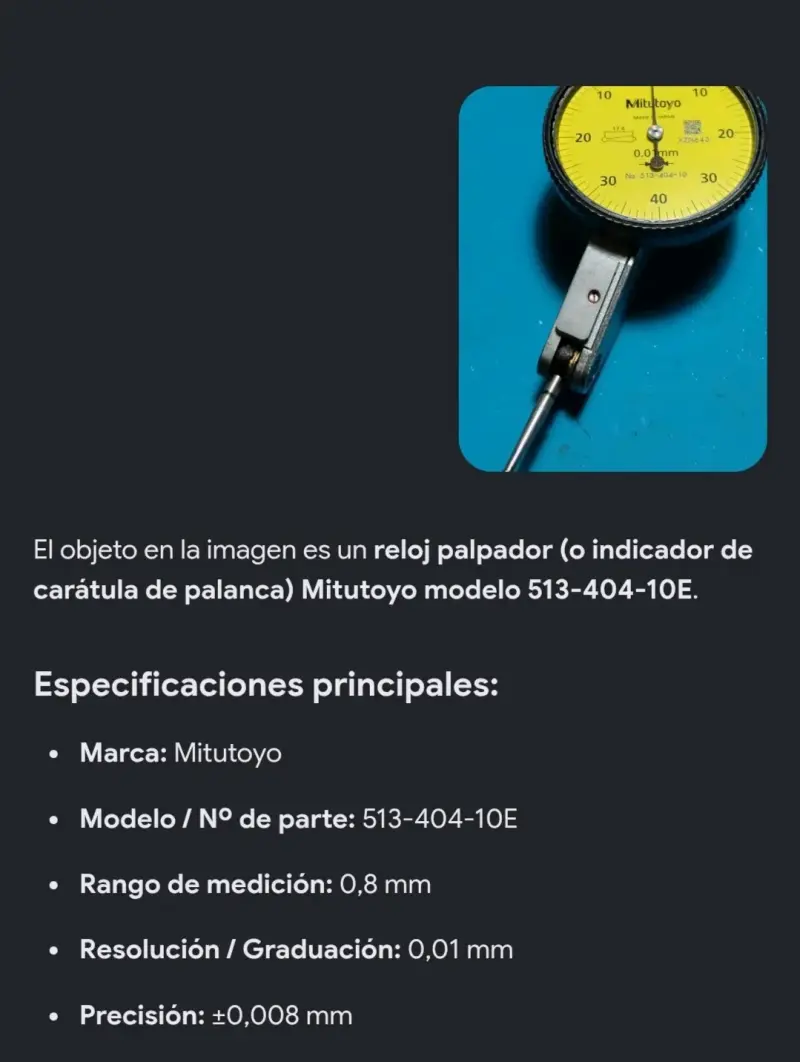 Reloj Palpador Mitutoyo 513-404-10E Precisión 0.01mm - 2