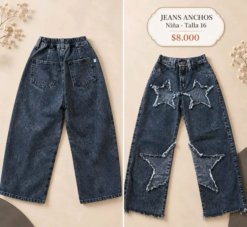 Jeans anchos para niña talla 16 con diseño de estrellas