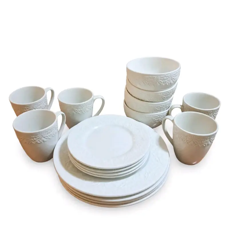 Juego de vajilla de porcelana blanca con diseño floral