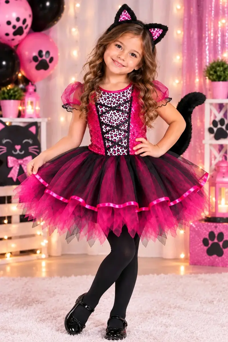 Disfraz de Gato Rosa para Niña con Orejas y Cola - 1