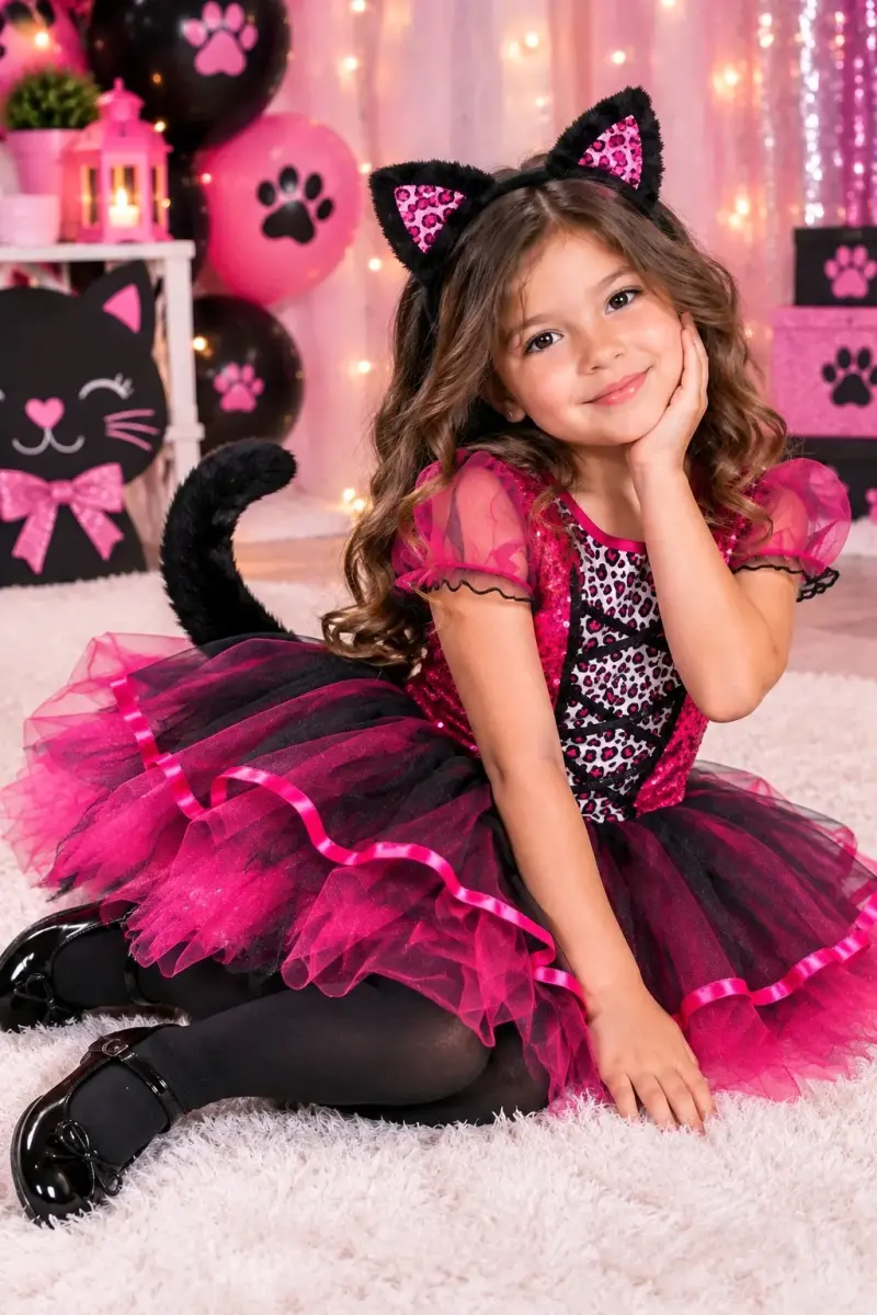 Disfraz de Gato Rosa para Niña con Orejas y Cola - 2