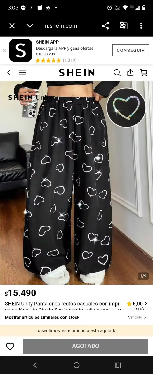 Pantalones Shein negros con estampado de corazones