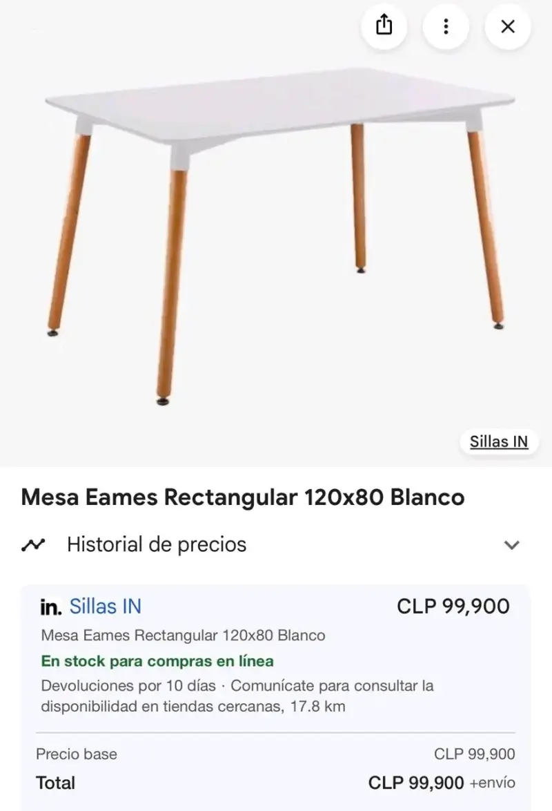 Mesa Eames Rectangular 120x80 Blanco con Patas de - 1