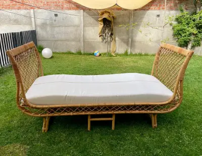 Sofá de mimbre para jardín con cojín - miniatura 1