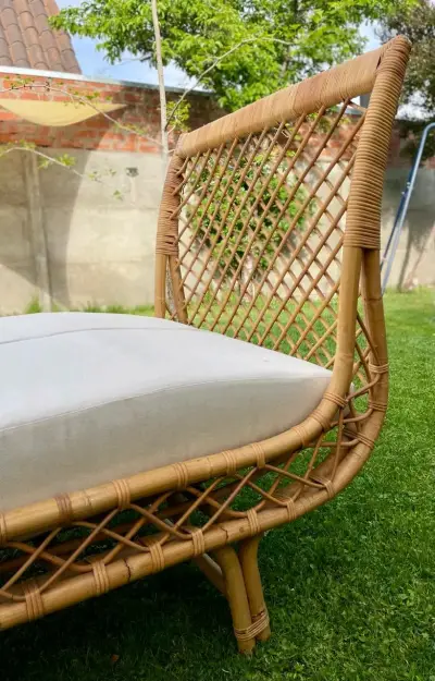Sofá de mimbre para jardín con cojín - miniatura 3