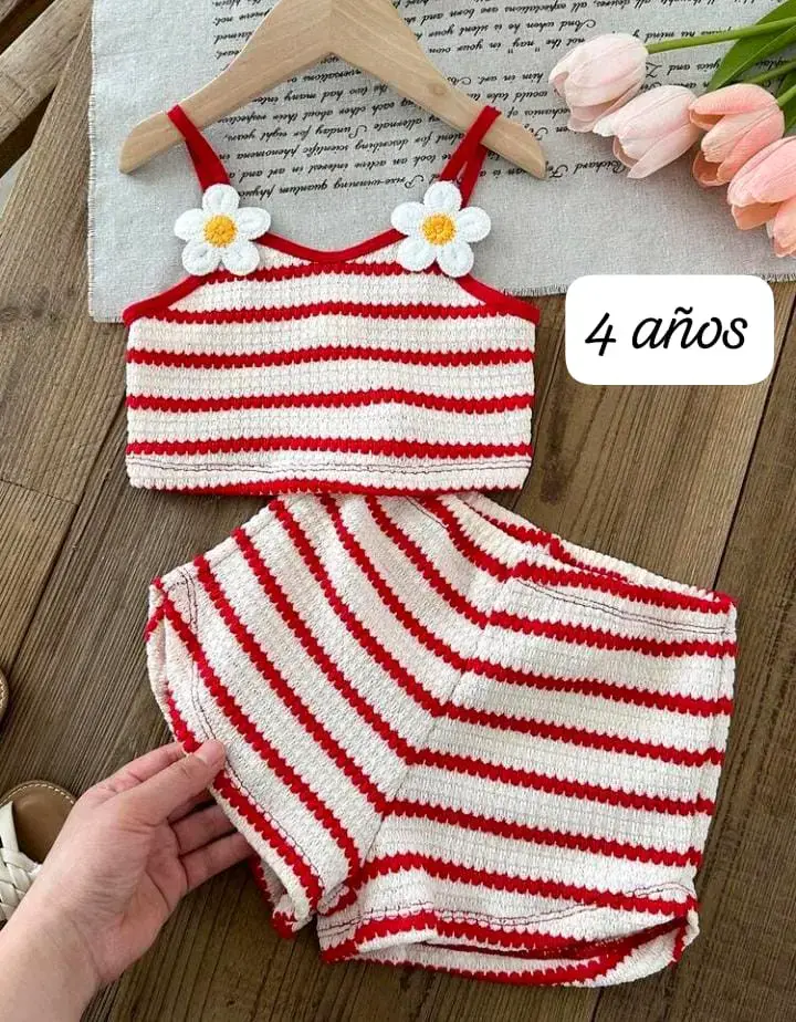 Conjunto de ropa infantil a rayas para niñas - 2