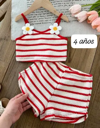 Conjunto de ropa infantil a rayas para niñas - miniatura 2