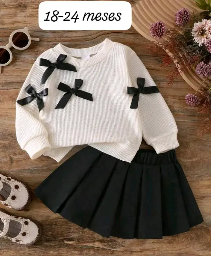 Conjunto de ropa infantil con lazo para niñas - 2