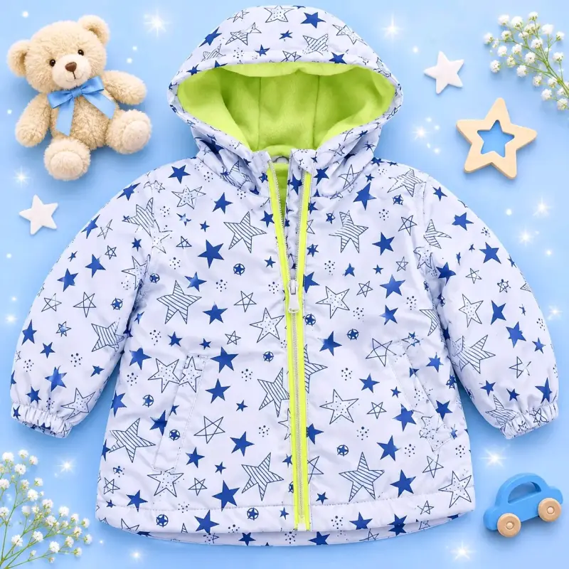 Chaqueta de bebé con capucha y diseño de estrellas - 1