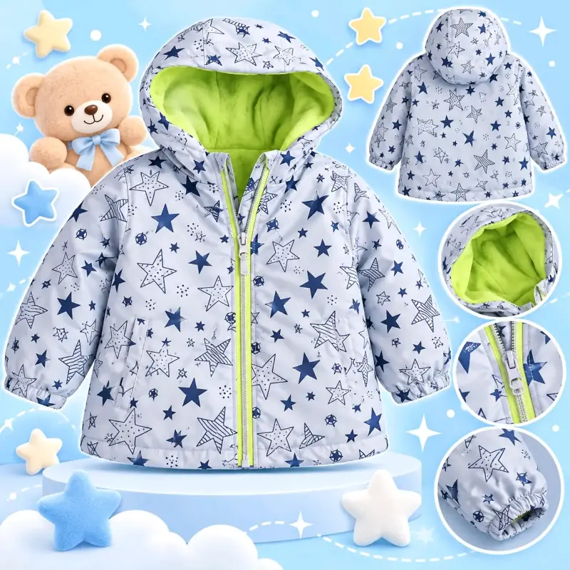 Chaqueta de bebé con capucha y diseño de estrellas - 2