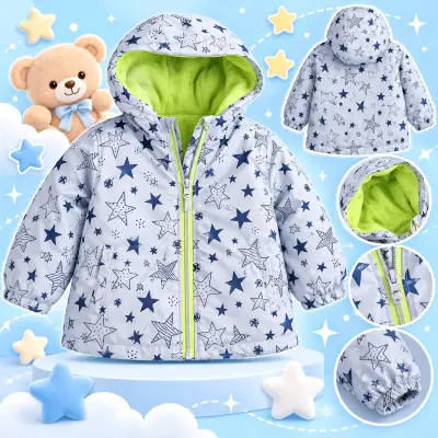 Chaqueta de bebé con capucha y diseño de estrellas - miniatura 2