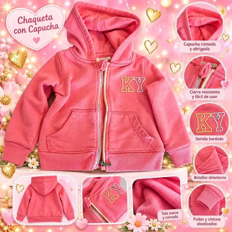 Chaqueta con capucha para niña color rosa
