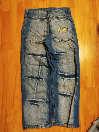 Jeans de mezclilla azul desgastados para hombre - miniatura 3