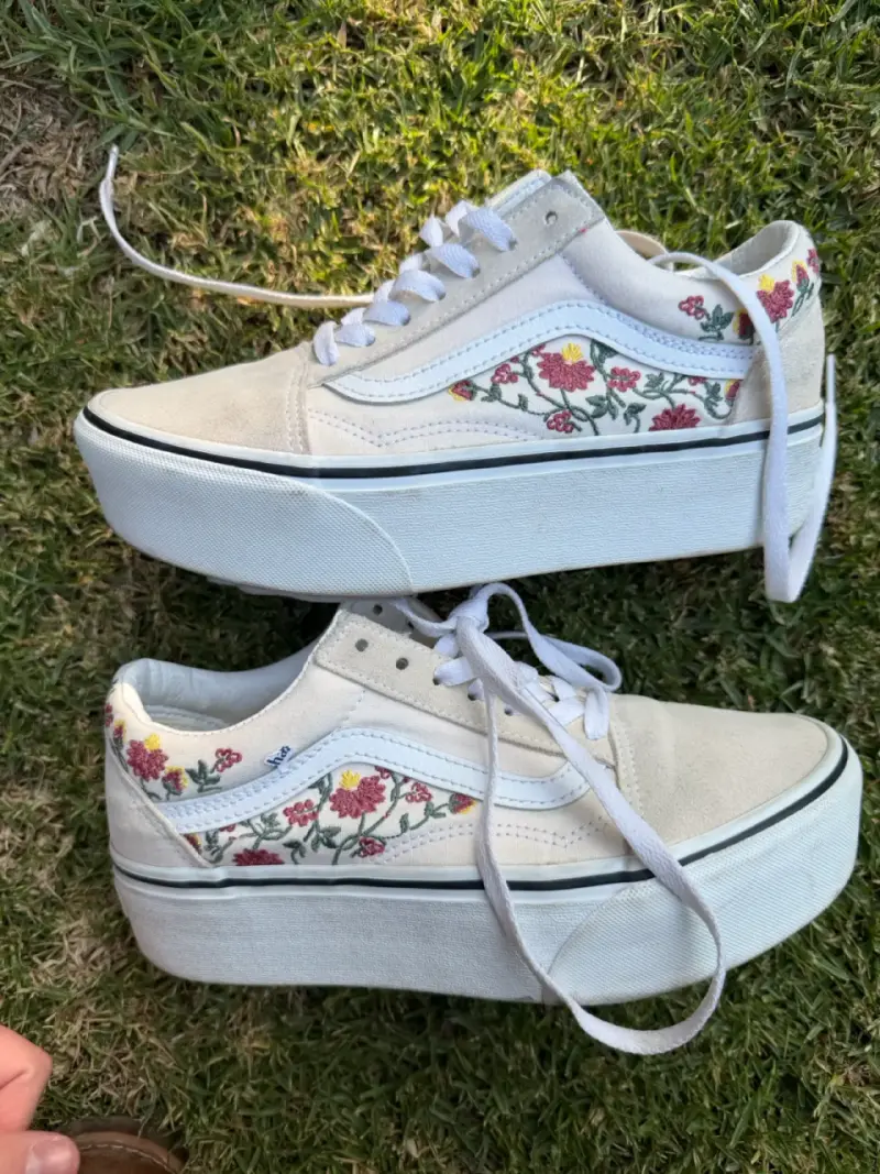 Zapatillas plataforma bordadas Vans rosa claro - 1