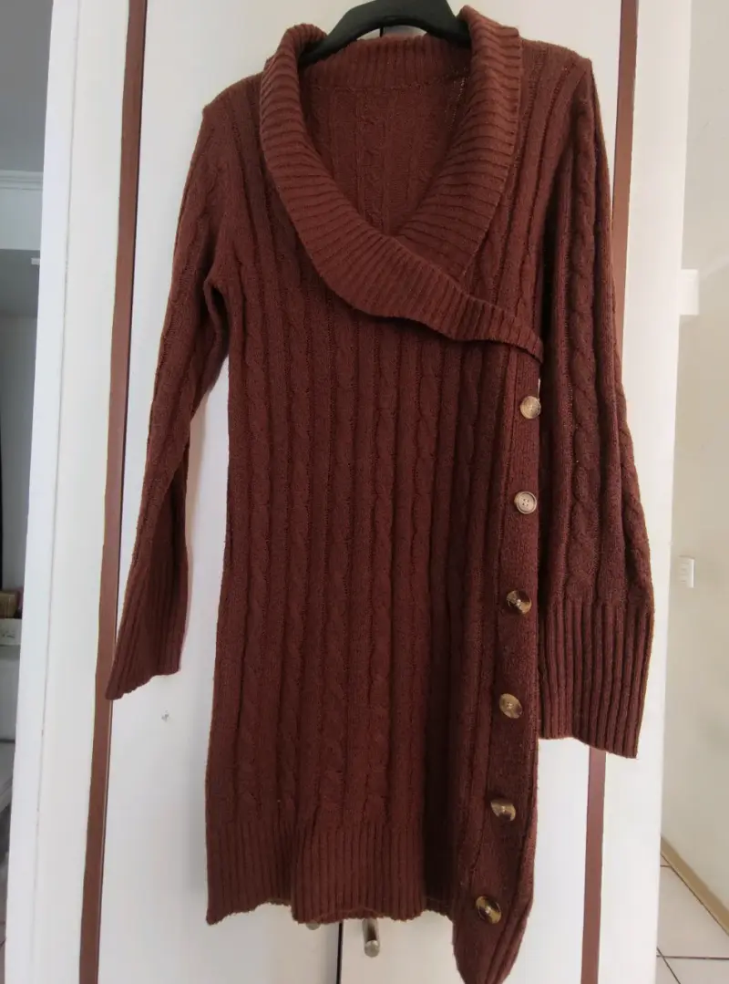 Vestido de punto marrón con botones SHEIN - 2