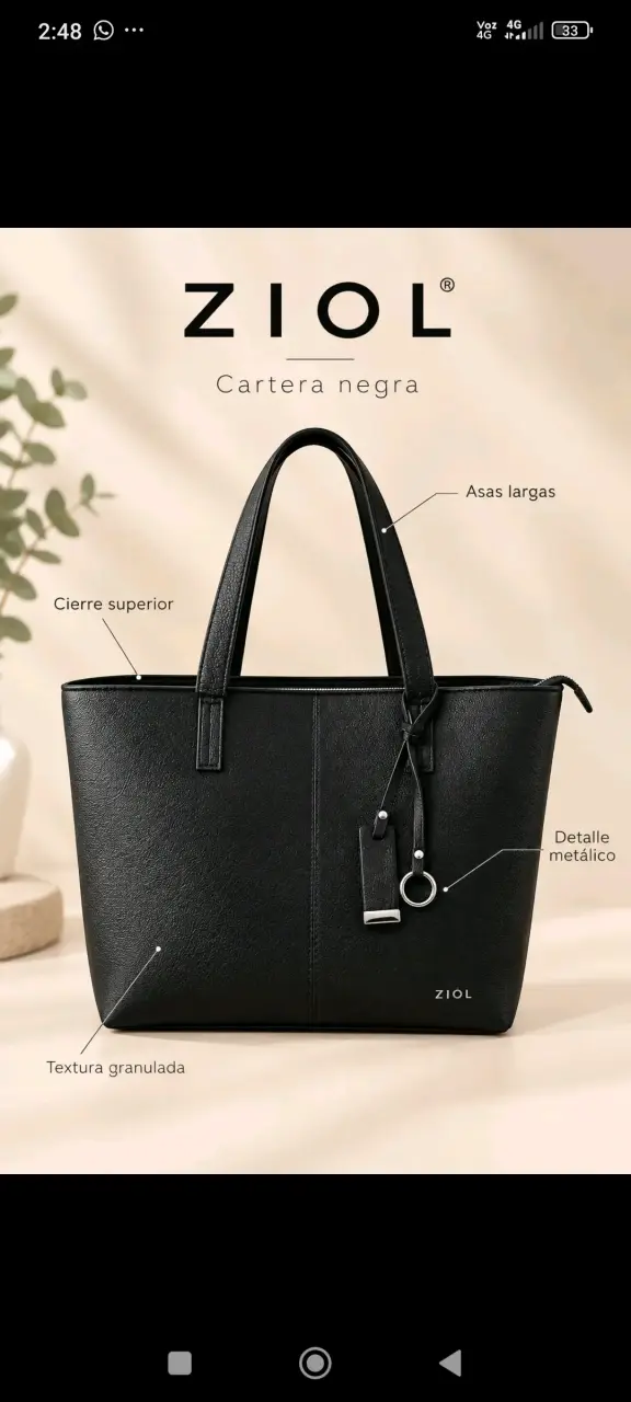 Cartera negra Ziol con asas largas - 2